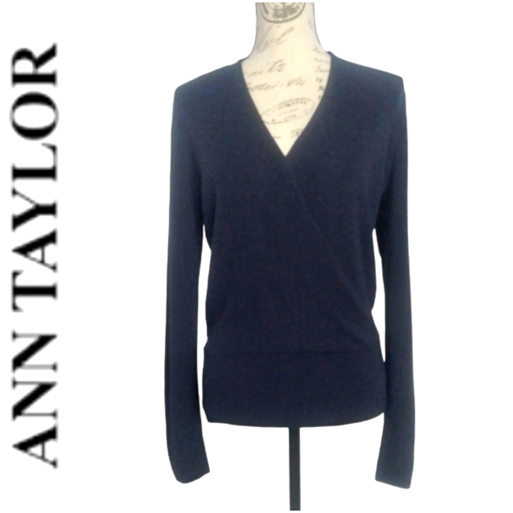 Ann Taylor Navy V-Neck Wrap Sweater
